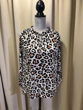 Cooper & Ella Leopard Woven Polyester Cold Should Long Sleeve Blouse
